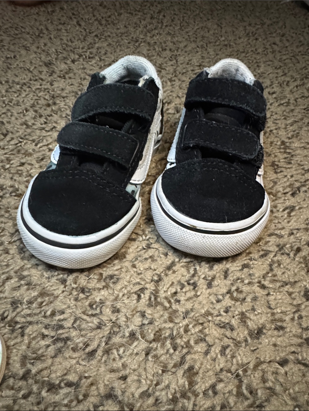 Vans Kids Black Suede Velcro Sneakers with White Soles